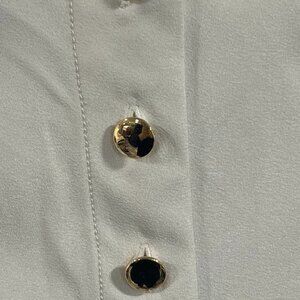 Elegant Off-White Pearl Sleeveless J.Crew Shirt with Gold Button Detailing